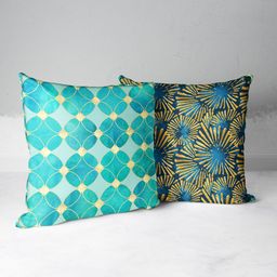 BIANCA Teal & Gold-Toned Set of 2 Geometric Square Cushion Covers-18