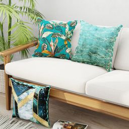 BIANCA Set Of 3 Teal Abstract Printed Square Cushion Covers-1