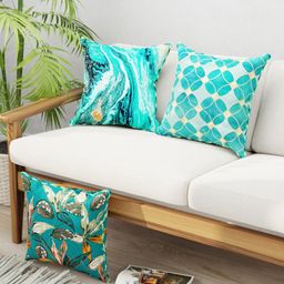 BIANCA Set Of 3 Teal & Yellow Abstract Printed Cushion Covers-6