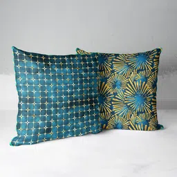 BIANCA Teal & Gold-Toned 16" x 16" Set of 2 Geometric Square Cushion Covers-9