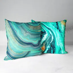 BIANCA Teal & Gold-Toned Set of 2 Geometric Square Cushion Covers-39