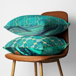 BIANCA Teal & Gold-Toned Set Of 2 Geometric Printed Square Cushion Covers-36