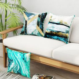 BIANCA Teal Green & Black Set of 3 Abstract Square Cushion Covers-28
