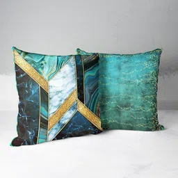 BIANCA Teal & Gold-Toned Set of 2 Geometric Square Cushion Covers-26