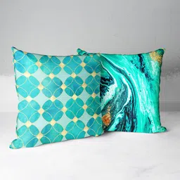 BIANCA Teal & Gold-Toned Set of 2 Abstract Square Cushion Covers-7