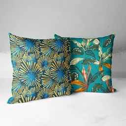BIANCA Teal & Gold-Toned Set of 2 Geometric Square Cushion Covers-12