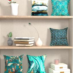 BIANCA Teal & Sea Green Set of 5 Abstract Square Cushion Covers-3