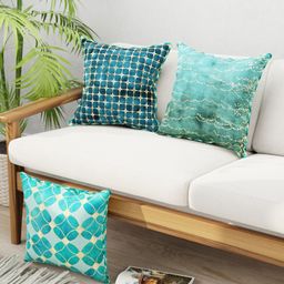 BIANCA Set Of 3 Teal Abstract Printed Square Cushion Covers-2