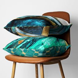 BIANCA Teal & Multi Color Set Of 2 Abstract Printed Square Cushion Covers-27