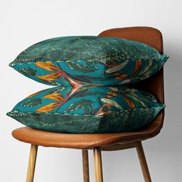BIANCA Teal & Gold-Toned 16" x 16" Set of 2 Abstract Square Cushion Covers-8