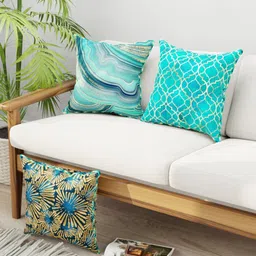 BIANCA Blue & Gold-Toned Set of 3 Abstract Square Cushion Covers-28