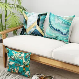 BIANCA Set Of 3 Teal Abstract Printed Square Cushion Covers-4