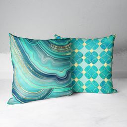 BIANCA Teal & Yellow Set of 2 Abstract Square Cushion Covers-4