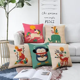 AEROHAVEN Green & Magenta 5 Pieces Quirky Square Cushion Covers-0