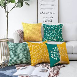 AEROHAVEN Blue & Green 5Pieces Quirky Printed Square Cushion Covers-17
