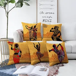 AEROHAVEN Yellow & Red 5 Pieces Ethnic Motifs Square Cushion Covers-image-28