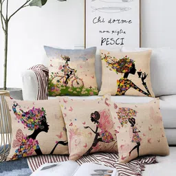 AEROHAVEN Beige & Black 5 Pieces Quirky Square Cushion Covers-42