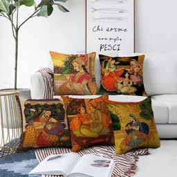 AEROHAVEN Red & Green 5 Pieces Self Design Square Cushion Covers-2