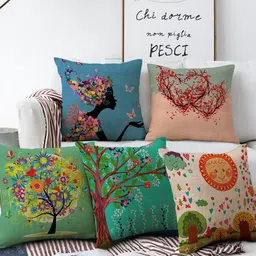AEROHAVEN Blue & Green Set of 5 Quirky Square Cushion Covers-6