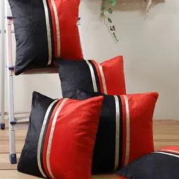 Aura Black & Red 5 Pieces Colourblocked Square Cushion Covers-4