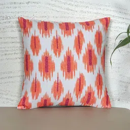 ZEBA Off White & Orange Abstract Embroidered Square Cushion Cover-image-58