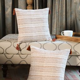 SANSKRUTIHOMES Brown & White 2 Pieces Striped Cotton Square Cushion Covers-10