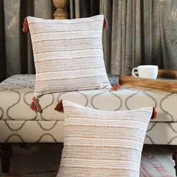 SANSKRUTIHOMES Brown & White 2 Pieces Striped Cotton Square Cushion Covers-46