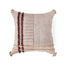 Aura Brown & White Striped Cotton Square Cushion Cover-picture-44