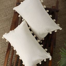ANWYN Beige 2 Pcs Pure Cotton Rectangular Cushion Covers-10