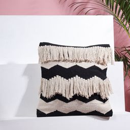 SANSKRUTIHOMES Black & Beige Geometric Cotton Square Cushion Cover-image-16