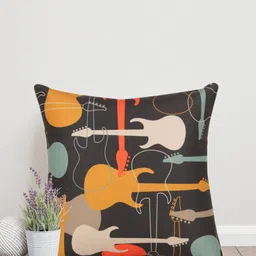 Sivya Black & Yellow Abstract Square Cushion Covers-image-0