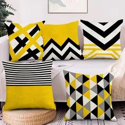 AEROHAVEN Black & White 5 Pieces Geometric Velvet Square Cushion Covers-31