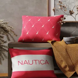 Nautica Coral & White 2 Pieces Striped Pure Cotton Rectangle Cushion Covers-picture-28