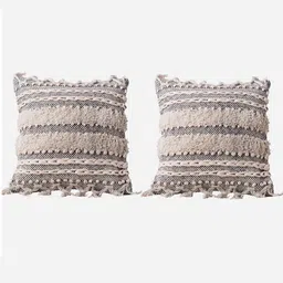 Decazone Grey & White 2 Pieces Cotton Rectangle Cushion Covers-image-20