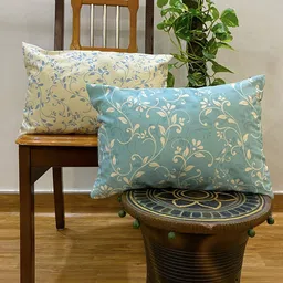 STITCHNEST Green & White Set of 2 Floral Rectangle Cushion Covers-35