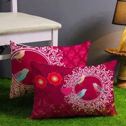 STITCHNEST Pink & Orange Set of 2 Floral Rectangle Cushion Covers-10