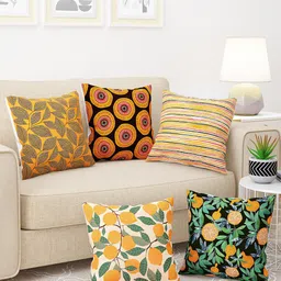 Story@home Yellow & Brown 5 Pieces Floral Square Cushion Covers-34