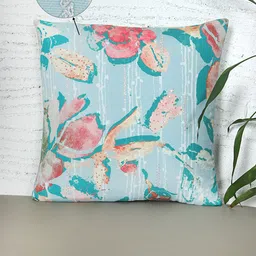 ZEBA Blue & Pink Floral Printed Square Cushion Cover-3