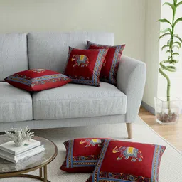 JAIPUR FABRIC Maroon & Blue Set of 5 Embroidered Square Cushion Covers-48