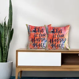 Tasseled Home Orange & Blue 2 Pcs Velvet Square Cushion Covers-image-87