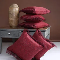Aura Maroon & Blue Set of 5 Geometric Square Cushion Covers-image-2