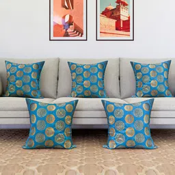 Kuber Industries Blue 5 Pieces Ethnic motifs Square Cushion Covers-image-55