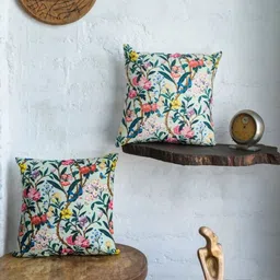 ABSTRACT INDIA Green & Brown Printed Cotton Square Cushion Cover-image-55