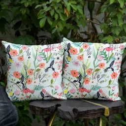 ABSTRACT INDIA White & Green Printed Cotton Square Cushion Cover-16