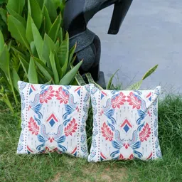 ABSTRACT INDIA White & Blue Floral Cotton Square Cushion Cover-image-25