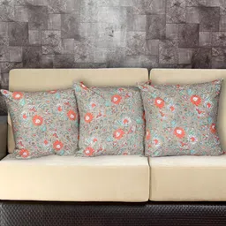 Texstylers Red & Brown 3 Pieces Floral Cotton Square Cushion Covers-14