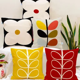 STITCHNEST Multicoloured Set of 5 Floral Square Cushion Covers-1