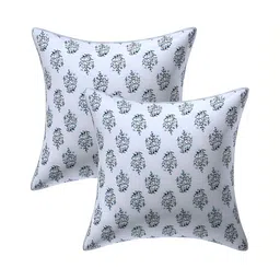 Texstylers Grey & White 2 Pieces Floral Printed Reversible Cotton Square Cushion Covers-image-65