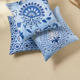 Home Centre Lucent Grove Blue & White Floral Square Cushion Cover-image-5