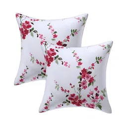 Texstylers Pink & White 2 Pcs Floral Cotton Square Cushion Covers-picture-13